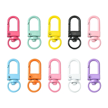 10Pcs 10 Colors Spray Painted Eco-Friendly Alloy Swivel Snap Hooks Clasps, Cadmium Free & Nickel Free & Lead Free, Mixed Color, 33.5x12.5x5mm, Hole: 5x9mm, 1pc/color