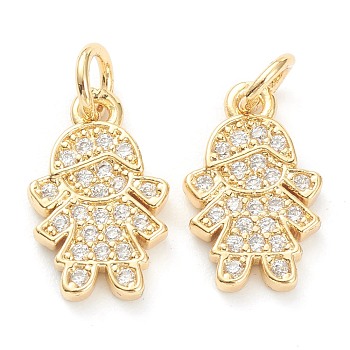 Brass Micro Pave Clear Cubic Zirconia Pendants, Long-Lasting Plated, Little Girl, Real 18K Gold Plated, 13.5x8.5x1.5mm, Hole: 3mm