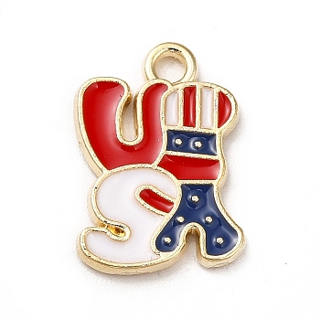 American Flag Style Alloy Enamel Pendants, Cadmium Free & Nickel Free & Lead Free, Golden, Word USA Charms, Colorful, 17x11.5x1.5mm, Hole: 1.8mm