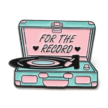 Record Player Enamel Pins, Electrophoresis Black Plated Alloy Brooch, Pink, 23x30x1.5mm