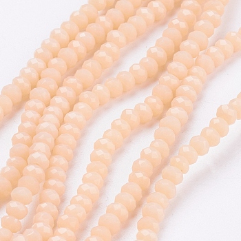 Electroplate Glass Beads Strands, Imitation Jade, Faceted, Rondelle, Antique White, 3x2mm, Hole: 0.5mm, about 165~170pcs/strand, 16.7 inch