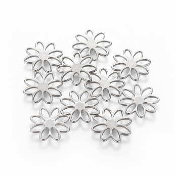 201 Stainless Steel Links connectors, Flower, Stainless Steel Color, 15.5x1mm