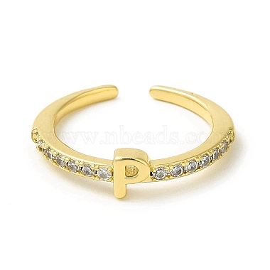 Clear Cubic Zirconia Initial Letter Open Cuff Ring(RJEW-H120-09G-P)-2