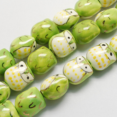 17mm YellowGreen Owl Porcelain Beads