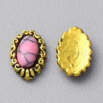 Zinc Alloy Cabochons, with Plastic Beads, Nail Art Decoration Accessories for Women,  Antique Golden, Oval, 7.5x5x2mm(MRMJ-WH0320-05E-02)