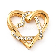 304 Stainless Steel Pendants, with Crystal Rhinestone, Heart Charms, Golden, 23x25x5mm, Hole: 7.5~9x2.3mm(STAS-K243-19G)
