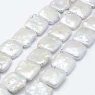 Natural Baroque Pearl Keshi Pearl Beads Strands, Cultured Freshwater Pearl, Square, White, 15~23x15~20x5~7mm, Hole: 0.2mm, about 18pcs/strand, 15.7 inch(PEAR-K004-42)