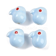 Handmade Porcelain Beads, Rabbit Shape, Fancy Antique Glazed Porcelain, Light Sky Blue, 13.5x13.5x10.5mm, Hole: 2mm(PORC-R003-04A)