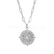 Stainless Steel Sun Pendant Necklaces, with Paperclip Chains, Stainless Steel Color, 15.75 inch(40cm)(YN2147-2)