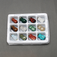 Gemstone Kitten Pendants, with Brass Clasps, Mixed Stone, 3D Cat Shape, Mixed Color, 23x13x11mm, Hole: 6x2mm, 12pcs/box(G-S045-32-B)