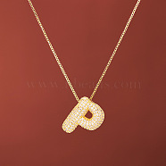 Brass Micro Pave Clear Cubic Zirconia Initial Pendant Necklaces for Women, Golden, Letter P, 15.75 inch(40cm)(FS-WGDC51D-16)