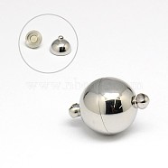 304 Stainless Steel Magnetic Clasps with Loops, Round, Stainless Steel Color, 23x16mm, Hole: 2mm(STAS-K006-16mm-04C)