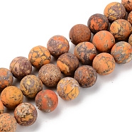 Natural American Turquoise Beads Strands, Frosted, Dyed & Heated, Round, Dark Orange, 10mm, Hole: 1mm, about 37~38pcs/strand, 15.16'(38.5cm)(G-S369-001D-A05)