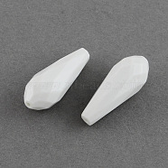 Faceted Teardrop Acrylic Beads, White, 31x12mm, Hole: 2mm, about 200pcs/500g(SACR-S045-54)
