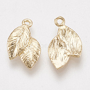 Brass Charms, Real 18K Gold Plated, Leaf, 13x7.5x1.5mm, Hole: 1mm(KK-S348-014)