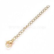 304 Stainless Steel Chain Extender, with Lobster Claw Clasp, Golden, 62mm, Link: 4x2.8x0.5mm, Clasp: 11x7x3.5mm(STAS-G221-28G-02)