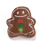 Gingerbread Man Cotton & Non-Woven & Velvet Fabric Brooch, Cartoon Doll Iron Lapel Pin for Girl Women, Sienna, 46x48x22mm(JEWB-A003-11)