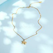 Stainless Steel Pendant Necklaces, Starfish, Golden, 17.72 inch(45cm)(RE2353-1)