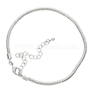 Brass European Style Bracelet Making, with Brass Lobster Claw Clasp, Silver Color Plated, 160x3mm(PPJ001Y-01S)