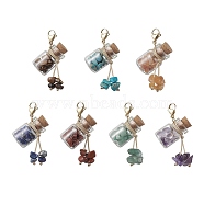 Chakra Natural & Synthetic Gemstone Chip inside Glass Wishing Bottle Pendants Decorations, Stainless Steel Lobster Claw Clasps & Gemstone Chips Charm Ornaments, 45mm, 7pcs/set(HJEW-JM01892)
