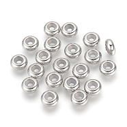 304 Stainless Steel Beads, with Rubber Inside, Slider Beads, Stopper Beads, Rondelle, Stainless Steel Color, 8x3.5mm, Rubber Hole: 2mm(X-STAS-Q214-03)