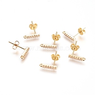 Brass Micro Pave Cubic Zirconia Stud Earring Finding, Long-Lasting Plated, Strip, with Loop and Ear Nuts, Clear, Real 18K Gold Plated, 11x1.5x2mm, Hole: 1mm, Pin: 0.7mm(KK-G389-38G)