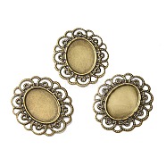 Tibetan Style Iron Cabochon Connector Settings, Etched Metal Embellishments, Oval, Antique Bronze, Tray: 24.5x18mm, 41.5x35x1mm, Hole: 1.2mm(FIND-B020-22AB)