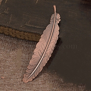 Brass Bookmarks, Feather, Red Copper, 114x23mm, Hole: 1mm(AJEW-TAC0021-78R)