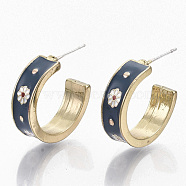 Golden Plated Alloy Enamel Stud Earrings, Half Hoop Earrings, with Cupronickel Pin, Letter C Shape, Prussian Blue, Golden, 22~23x18~19x6mm, Pin: 0.7mm(X-EJEW-N009-02)