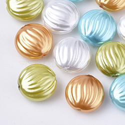 ABS Plastic Imitation Pearl Beads, Flat Round, Mixed Color, 14.5x7mm, Hole: 1.4mm(X-KY-T013-022)