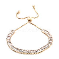 Brass Pave Clear Cubic Zirconia Rectangle Box Chain Slider Bracelets, Nickle Free, Long-Lasting Plated, Golden, 10-1/2 inch(26.6cm)(BJEW-YWC0002-05B-G)