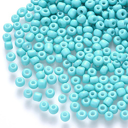 6/0 Baking Paint Glass Round Seed Beads, Cyan, 4~5x3~4mm, Hole: 1~2mm, about 4500pcs/pound(SEED-S036-01C-13)