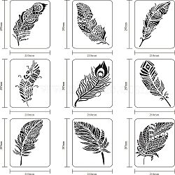 Plastic Reusable Drawing Painting Stencils Templates Sets, for Painting on Fabric Canvas Tiles Floor Furniture Wood, Feather Pattern, 29.7x21cm, 9pcs/set(DIY-WH0172-311)