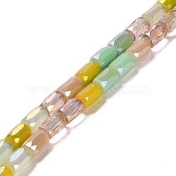 Electroplate Glass Beads Strands, Faceted, Column, Yellow, 6~6.5x4mm, Hole: 0.8mm, about 80pcs/strand, 20.12~20.24 inch(51.1~51.4cm)(EGLA-D030-08H)