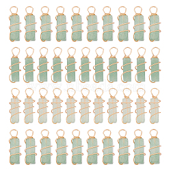 40Pcs Natural Green Aventurine Pendants, with Golden Tone Copper Wire Wrapped, Cuboid, 19~20x6x6mm, Hole: 2.5~3mm(FIND-DC0001-24)
