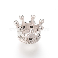 Brass Micro Pave Cubic Zirconia Beads, Crown, Platinum, 11x7mm, Hole: 6mm(ZIRC-S053-YS031-3)