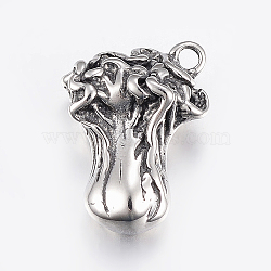316 Surgical Stainless Steel Pendants, Cabbage, Antique Silver, 17x12.5x6mm, Hole: 2mm(STAS-K172-35AS)