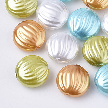 ABS Plastic Imitation Pearl Beads, Flat Round, Mixed Color, 14.5x7mm, Hole: 1.4mm