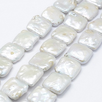 Natural Baroque Pearl Keshi Pearl Beads Strands, Cultured Freshwater Pearl, Square, White, 15~23x15~20x5~7mm, Hole: 0.2mm, about 18pcs/strand, 15.7 inch
