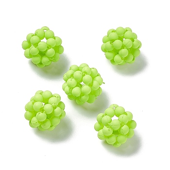 Handmade Plastic Woven Beads, Frosted Round, Lawn Green, 15mm, Hole: 3mm