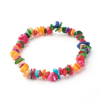 Natural Dyed Chip Shell Beads Stretch Bracelets, Colorful, Inner Diameter: 2-1/8 inch(5.5cm)