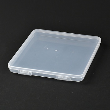 Square Polypropylene(PP) Plastic Boxes, Bead Storage Containers, with Hinged Lid, Clear, 16.4x16x1.7cm, Inner Diameter: 15.2cm