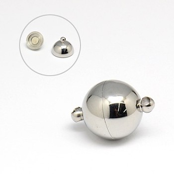 304 Stainless Steel Magnetic Clasps with Loops, Round, Stainless Steel Color, 23x16mm, Hole: 2mm