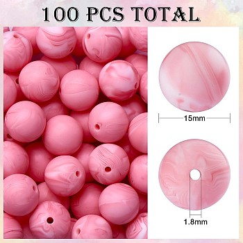 100Pcs Silicone Beads Round Rubber Bead 15MM Loose Spacer Beads for DIY Supplies Jewelry Keychain Making, Pearl Pink, 15mm