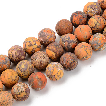 Natural American Turquoise Beads Strands, Frosted, Dyed & Heated, Round, Dark Orange, 10mm, Hole: 1mm, about 37~38pcs/strand, 15.16'(38.5cm)