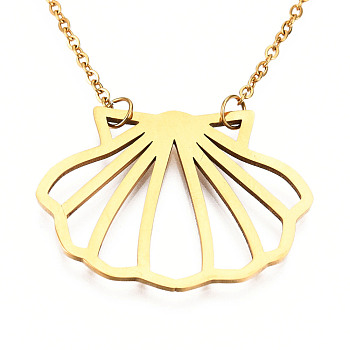 201 Stainless Steel Pendant Necklaces, with Cable Chains, Shell, Golden, 16.9 inch(43cm), 2mm, Shell: 23x29.5x1mm