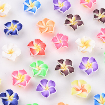 Handmade Polymer Clay 3D Flower Plumeria Beads, Mixed Color, 12x8mm, Hole: 1.6~2mm