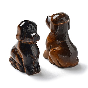 Natural Tiger Eye Carved Healing Dog Figurines, Reiki Energy Stone Display Decorations, 23~25x38.5~41x51.5~53.5mm