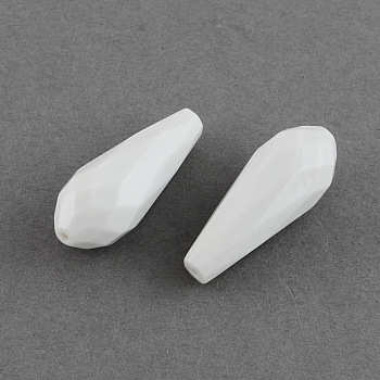 Faceted Teardrop Acrylic Beads, White, 31x12mm, Hole: 2mm, about 200pcs/500g