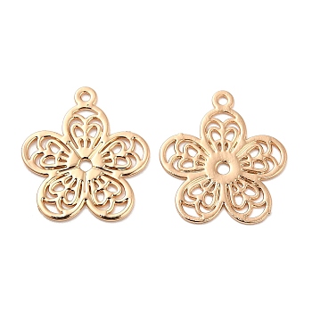 Long-Lasting Plated Brass Charms, Hollow, Flower Charm, Light Gold, 14x12.5x0.3mm, Hole: 0.9mm